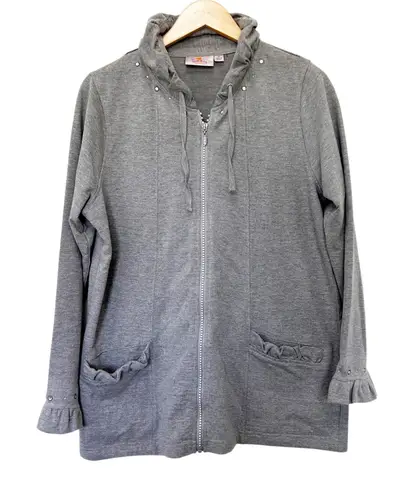 Quacker Factory Gray Gem Zipper Full Zip Sweater Sz M Size M