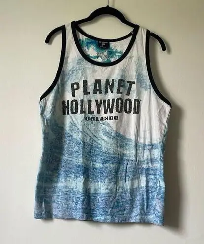 American Apparel  Planet Hollywood Blue White Tie Dye Sleeveless Tank Top Large