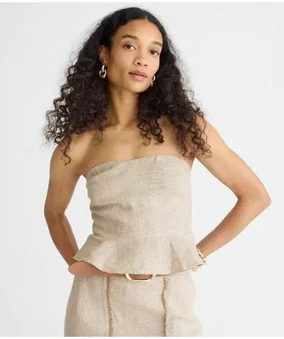 J.Crew  Cropped Bustier Peplum Top Heavyweight Linen Flax Beige Preppy US 14 NWT thumbnail 1