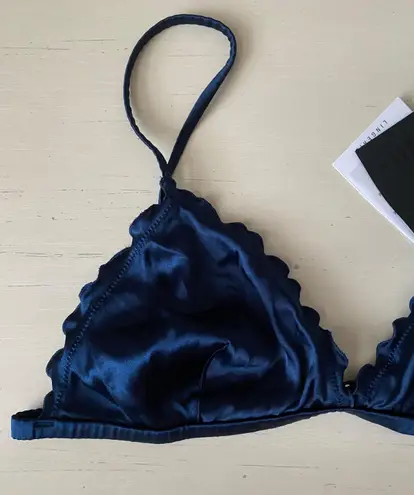 ZARA NWT Navy Blue  silky satin ruched bralette