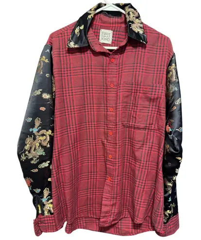 Furst of a Kind Plaid Dragon Print Long Sleeve Button Up Shirt(See Measurements) - Image 1