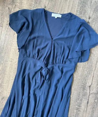 Arbor Womens Navy Blue Naples Short Flutter Sleeve Maxi Dress