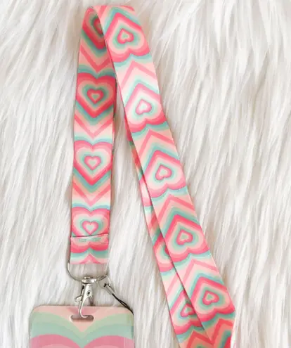 Pink and green heart lanyard with Id/ card holder