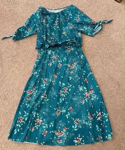 Unbranded Green Floral Flowy Sunday Midi Dress