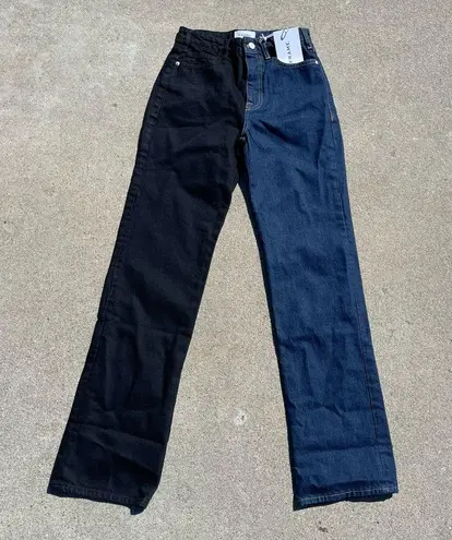 frame denim Frame Jeans Two Tone Le Jane Straight Leg High Rise Color Block Black Blue