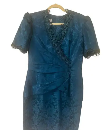 Vintage Scott McClintock formal brocade dress teal sz 14 Blue