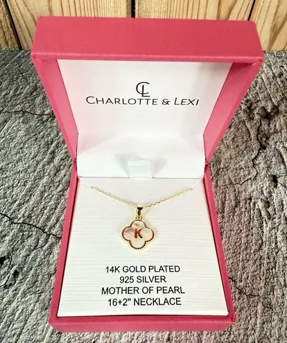 NIB Charlotte & Lexi 14KT Gold Plated 925 Sterling K Initial MOP Necklace