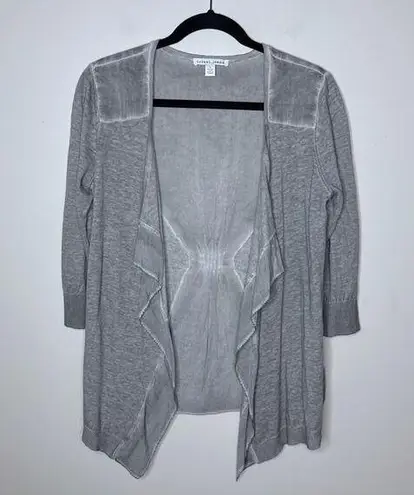 NEW Tribal Jeans Small Gray Linen Blend Open Front Waterfall Cardigan 3/4 Sleeve