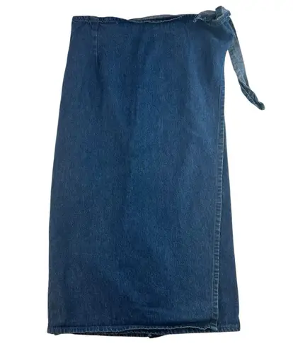 90s Y2K 2000s Size 10 Denim Midi Wrap Skirt Women’s Grunge Streetwear Whimsy USA Blue