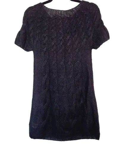 Kensie  Women Size M Black Mohair Blend Short Sleeve Cable Knit Sweater Dress NWT