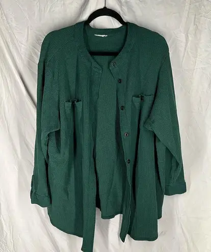 Dark Green Button Down Waffle Knit Long Sleeve Size undefined