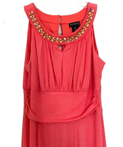 Enfocus Studio Enfocus Petite Pink Sparkle Beaded High Neck Key Hole Maxi Formal Dress Size 8