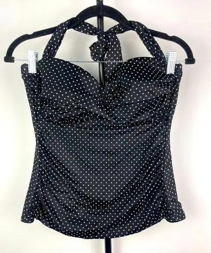 MiracleSuit  Black White Polka Dot Retro Ruched Side Seams Tankini Swimsuit Top