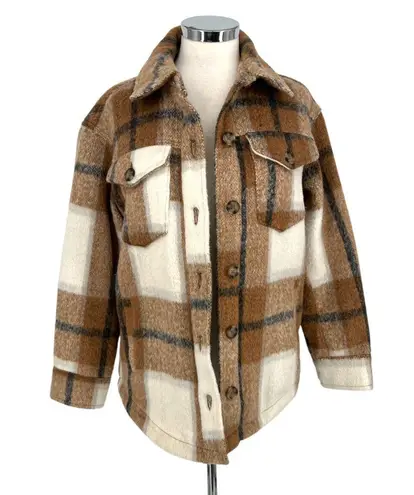 Avec Les Filles Plaid Shacket Jacket Button-Up Brown Cream Size Small