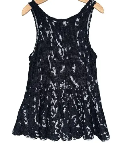 Free People  Women’s M Black White Sweater Knit Peplum Hem Sleeveless Tank Top