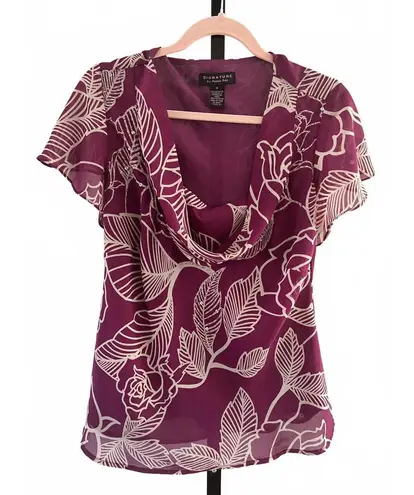 Stylish Purple Floral Blouse by Signature by Robbie Bee Size 10