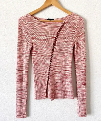 H:ours Revolve Long Sleeve Knit Rib Cage Cut Out Top in Creamsicle