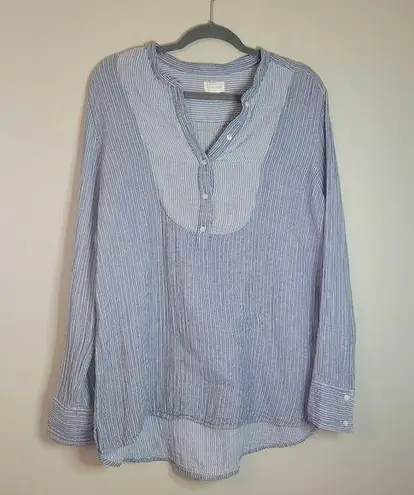 Caslon  Blue Striped Cotton Popover Tunic Shirt