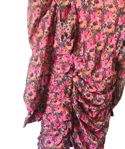 ZARA  Pink Floral‎ Draped Long Puff Sleeve Ruffle Mini Dress Size M Blogger Fav