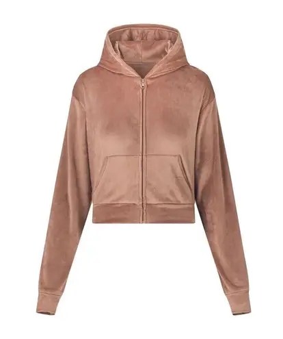 SKIMS Sienna Brown Velour Zip Up Hoodie - L