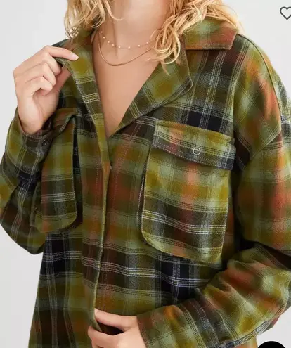 We The Free NWOT Free People Izzie Cargo Plaid Cotton  Flannel Jacket Shirt Sz S