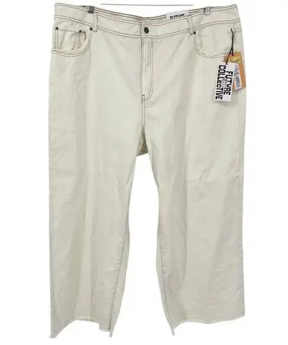 NEW FUTURE COLLECTIVE High Rise Straight Leg Raw Hem Jeans Cream Size 22