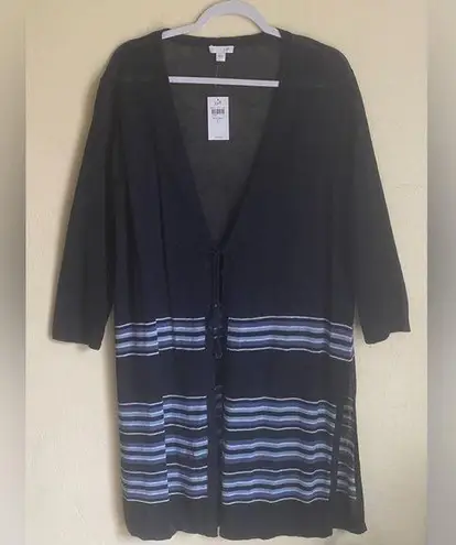 J Jill Cardigan Womens Size Large L Blue Striped Linen Blend Sweater NWT