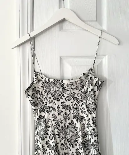 Fiori di Zucca White Black French Countryside Floral Print Silk Midi Drape Dress Size 8