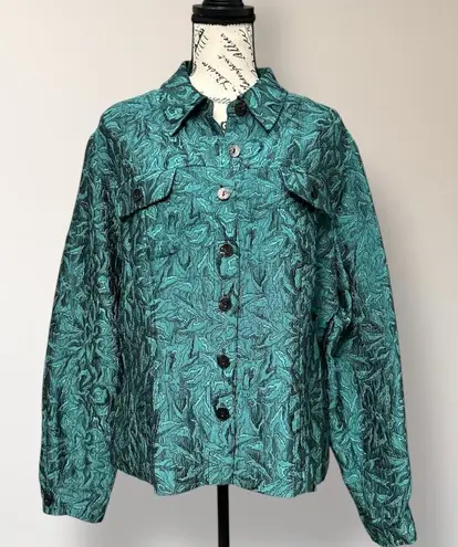 Coldwater Creek Vintage Turquoise Jacquard Jacket Textured Blazer Retro Artsy L