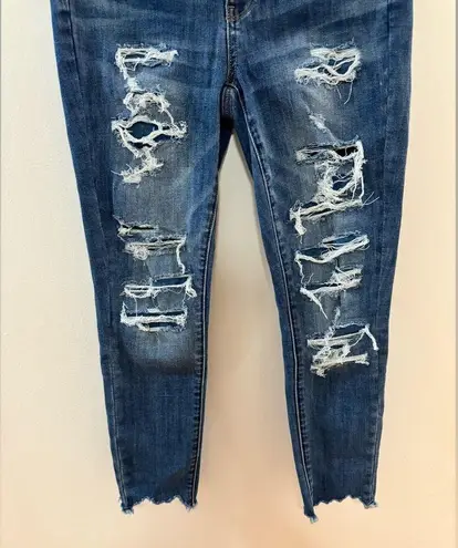 American Eagle Size 10 Regular  Dark Blue Distressed Hi-Rise Jegging Crop Jeans