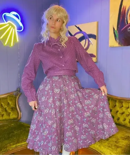 Vintage RARE 1970s 3 Piece Floral Skirt Set