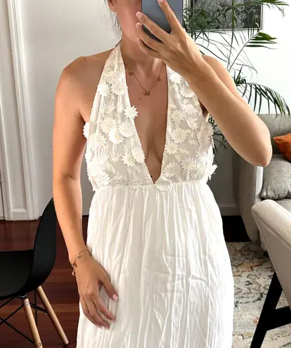 For Love and Lemon White Isabella Halter Maxi Dress size XS