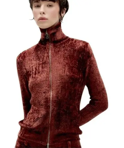 NWT Aya Muse Cyro Top Jacket Full Zip Chenille Fabric in Rust Size M Red Size M