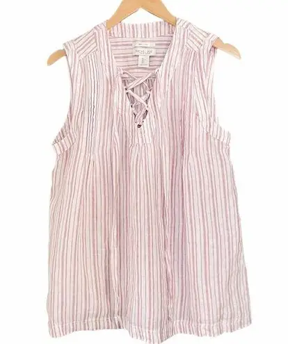 Rachel Zoe  100% Linen Sleeveless Tunic, Red & White Stripes, Women’s Size Large