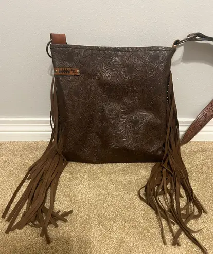 Fringe Cowhide Crossbody Purse Brown