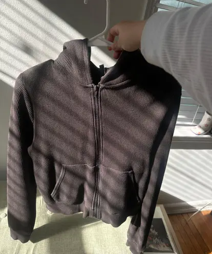 SKIMS Waffle Knit Cropped Zip Chocolate