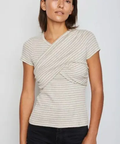 Bailey 44 Nala Linen Beige Cream Faux Wrap Short Sleeve Tee Viscose fitted