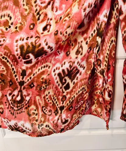 Metro 7 Warm Ikat Brown Pink Tunic Blouse Top Shirt Sz 22/24