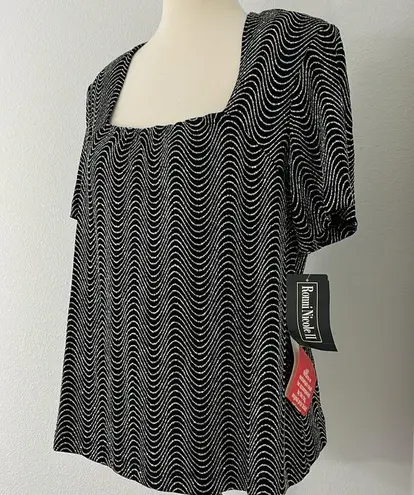 New Ronnie Nicole 1X Black, Silver Holographic Glitter Square Neck Formal Top