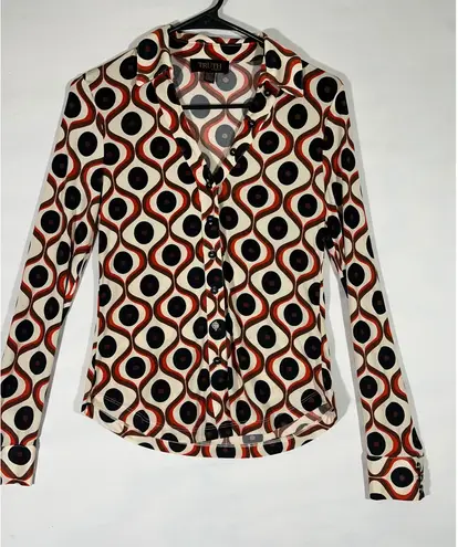 TRUTH BY REPUBLIC Womens Retro Geometric 70's Vibe Print Button Up Shirt Top XS Black Size undefined - Image 1