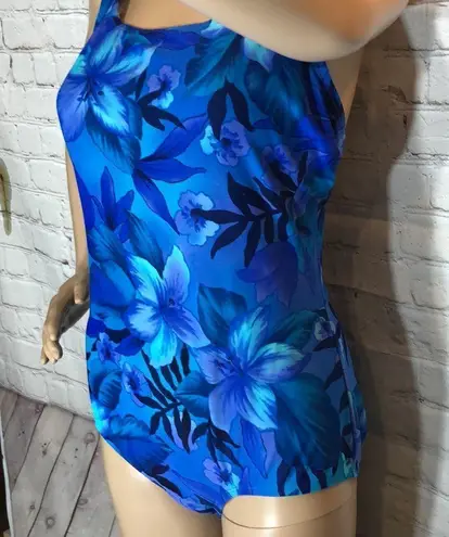 Speedo  Vintage 1990s Y2K One Piece Swimsuit Blue Floral 14