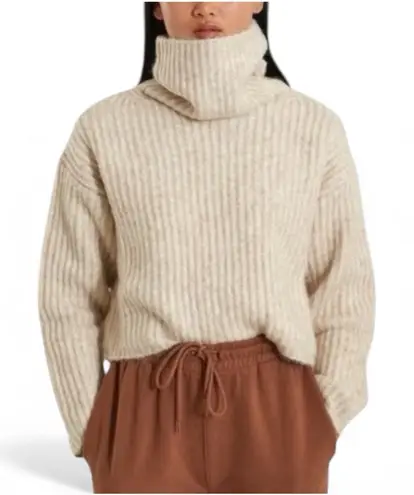 Thakoon Cropped Ribbed Turtleneck Sweater Oatmeal Beige Ribbed SOFT Large