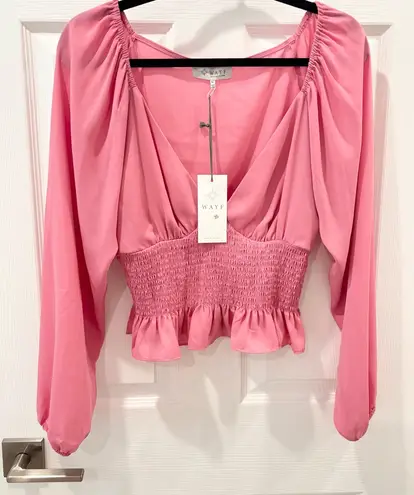 WAYF pink smocked blouse with raglan sleeves size Medium NWT