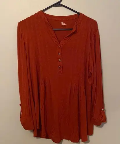 kim rogers Burnt Orange Loose Blouse Cuffed Long Sleeves with Buttons | Kim Roger