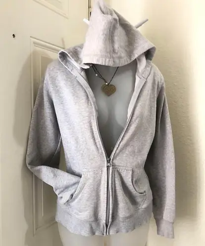 Y2K grey full zip hoodie jacket sweatshirt jacket streetwear slouchy slightly baggy Gray