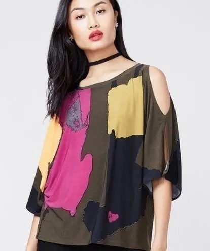 Rachel Roy WOMENS COLD SHOULDER PATTERNED TOP sz M