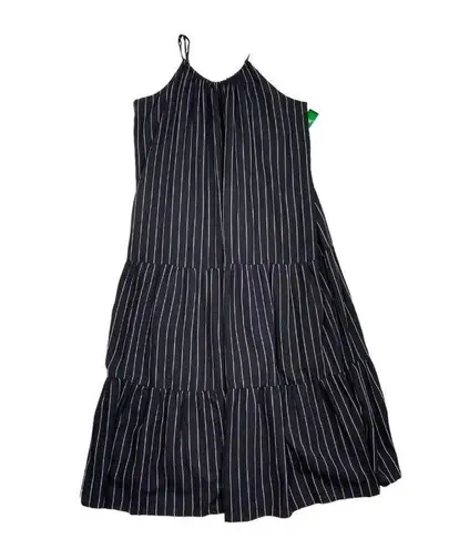 *New DIP Linen Blend Womens Sundress Womens XL Black Stripe Tiered Lined Dress