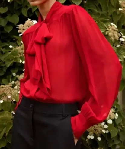 San Joy NWT Tie neck button up oversize blouse size M