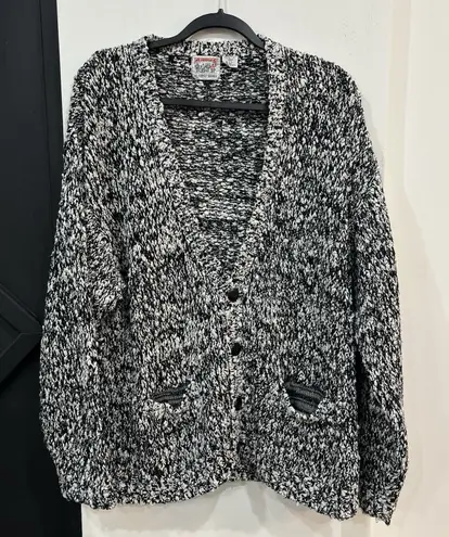Vintage Street Scenes Acrylic Button Up Popcorn Cardigan Sweater Size L Black Size L