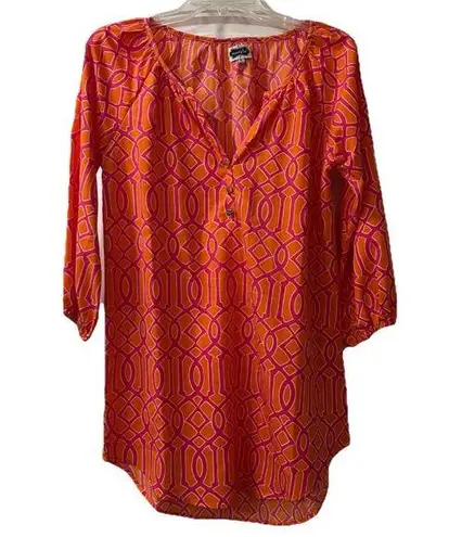 Mud Pie Vibrant Orange and Pink Geometric Women's Top Small